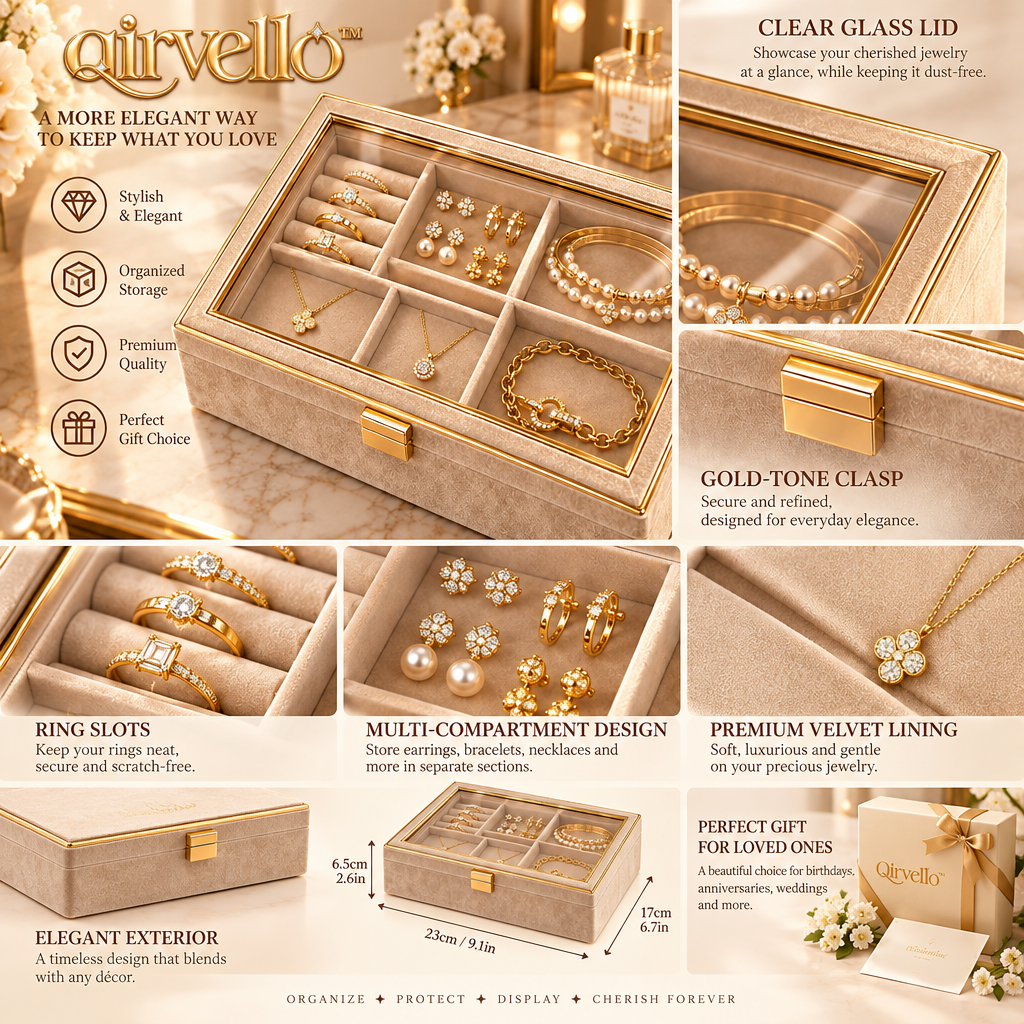 Velvet Jewelry Box with Glass Lid — view 2