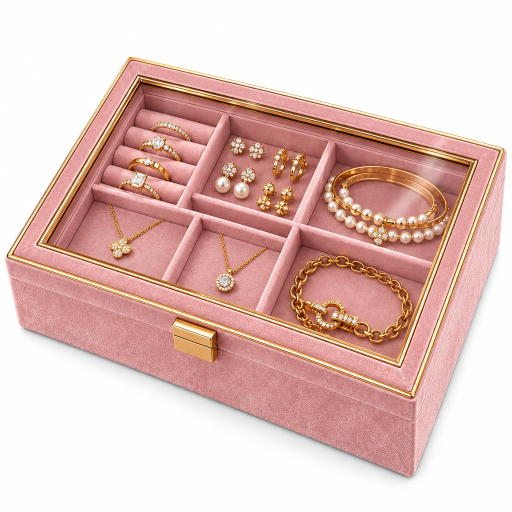 Velvet Jewelry Box with Glass Lid — view 4
